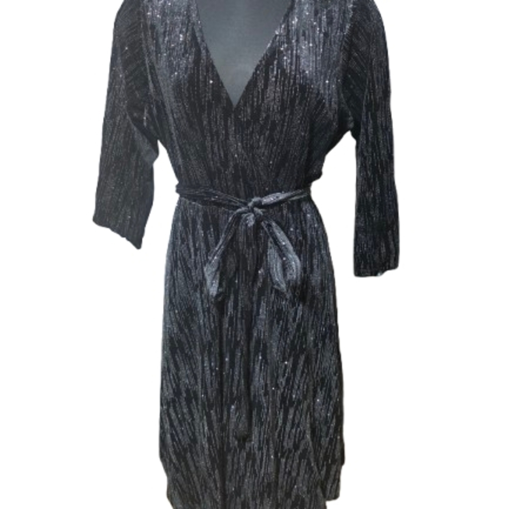 Black Shine Velvet Faux Wrap Dress Size 2 NWOT image 5